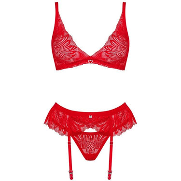 Set Lingerie in Pizzo Rosso con Reggiseno e Reggicalze Seducente